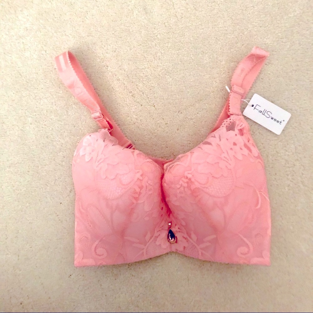 NWT BRA & PANTY D set Blush pink longline M-XXL pale pink bundle strong support - Picture 8 of 11